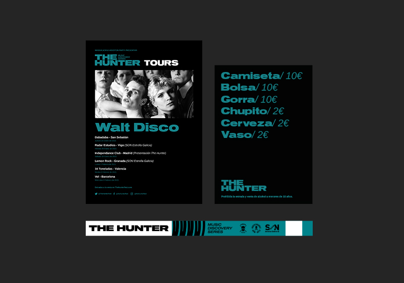 Carteles del festival the hunter sobre fondo negro